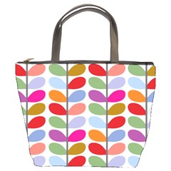 Colorful Bright Leaf Pattern Background Bucket Bags by Simbadda