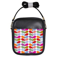 Colorful Bright Leaf Pattern Background Girls Sling Bags by Simbadda