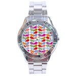 Colorful Bright Leaf Pattern Background Stainless Steel Analogue Watch Front