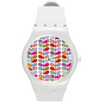 Colorful Bright Leaf Pattern Background Round Plastic Sport Watch (M) Front