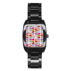 Colorful Bright Leaf Pattern Background Stainless Steel Barrel Watch by Simbadda