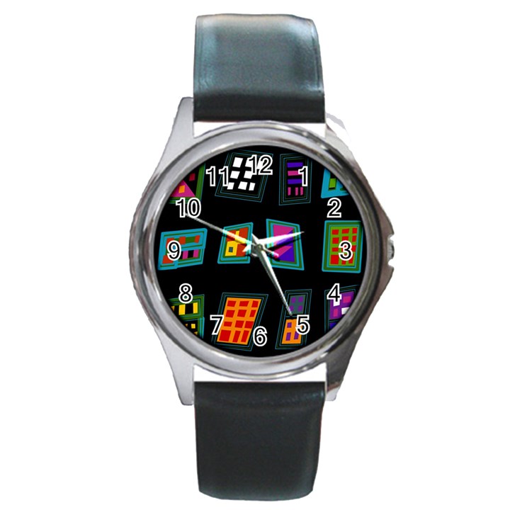 Abstract A Colorful Modern Illustration Round Metal Watch