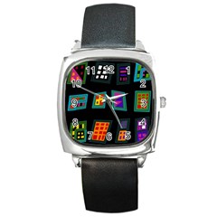 Abstract A Colorful Modern Illustration Square Metal Watch by Simbadda