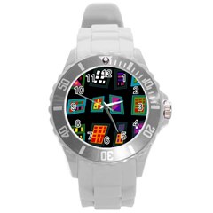 Abstract A Colorful Modern Illustration Round Plastic Sport Watch (l) by Simbadda