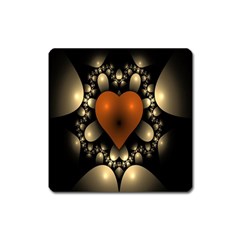 Fractal Of A Red Heart Surrounded By Beige Ball Square Magnet by Simbadda