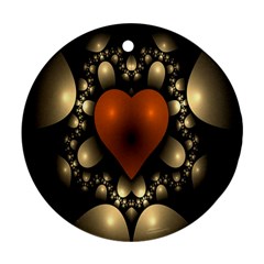 Fractal Of A Red Heart Surrounded By Beige Ball Round Ornament (two Sides) by Simbadda