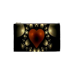 Fractal Of A Red Heart Surrounded By Beige Ball Cosmetic Bag (small)  by Simbadda