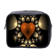 Fractal Of A Red Heart Surrounded By Beige Ball Mini Toiletries Bag 2-side by Simbadda