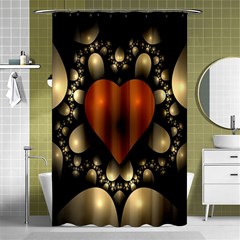 Fractal Of A Red Heart Surrounded By Beige Ball Shower Curtain 48  X 72  (small)  by Simbadda