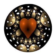 Fractal Of A Red Heart Surrounded By Beige Ball Round Filigree Ornament (two Sides) by Simbadda