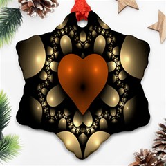 Fractal Of A Red Heart Surrounded By Beige Ball Snowflake Ornament (two Sides) by Simbadda