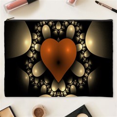 Fractal Of A Red Heart Surrounded By Beige Ball Cosmetic Bag (xxxl)  by Simbadda