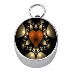 Fractal Of A Red Heart Surrounded By Beige Ball Mini Silver Compasses by Simbadda