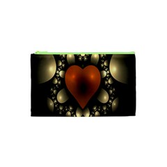 Fractal Of A Red Heart Surrounded By Beige Ball Cosmetic Bag (xs) by Simbadda