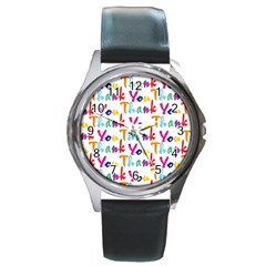 Wallpaper With The Words Thank You In Colorful Letters Round Metal Watch by Simbadda