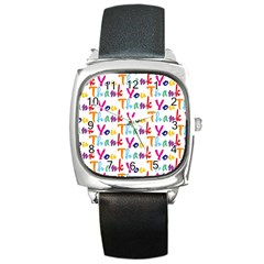 Wallpaper With The Words Thank You In Colorful Letters Square Metal Watch by Simbadda