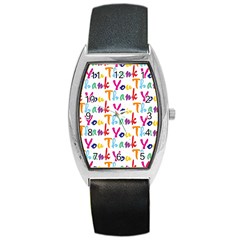 Wallpaper With The Words Thank You In Colorful Letters Barrel Style Metal Watch by Simbadda