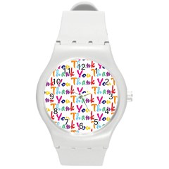 Wallpaper With The Words Thank You In Colorful Letters Round Plastic Sport Watch (m) by Simbadda