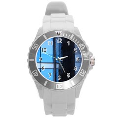 Modern Office Window Architecture Detail Round Plastic Sport Watch (l) by Simbadda