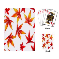 Colorful Autumn Leaves On White Background Playing Card by Simbadda