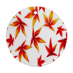 Colorful Autumn Leaves On White Background Round Ornament (two Sides) by Simbadda