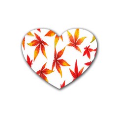 Colorful Autumn Leaves On White Background Heart Coaster (4 Pack)  by Simbadda