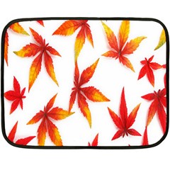 Colorful Autumn Leaves On White Background Double Sided Fleece Blanket (mini)  by Simbadda