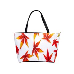 Colorful Autumn Leaves On White Background Shoulder Handbags by Simbadda