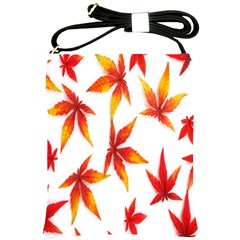 Colorful Autumn Leaves On White Background Shoulder Sling Bags by Simbadda