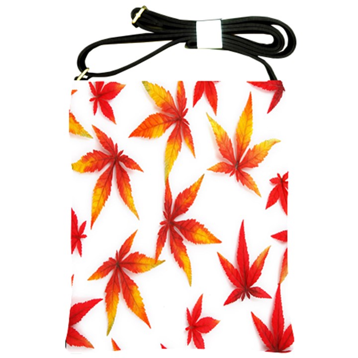 Colorful Autumn Leaves On White Background Shoulder Sling Bags