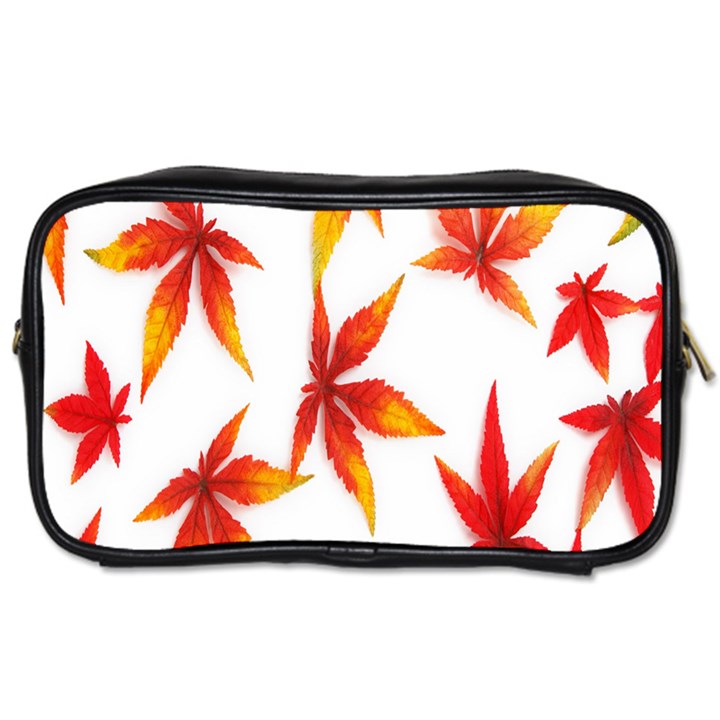 Colorful Autumn Leaves On White Background Toiletries Bags