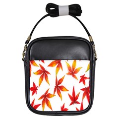 Colorful Autumn Leaves On White Background Girls Sling Bags by Simbadda