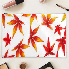 Colorful Autumn Leaves On White Background Cosmetic Bag (xxl)  by Simbadda