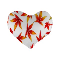 Colorful Autumn Leaves On White Background Standard 16  Premium Heart Shape Cushions by Simbadda