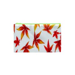 Colorful Autumn Leaves On White Background Cosmetic Bag (xs) by Simbadda