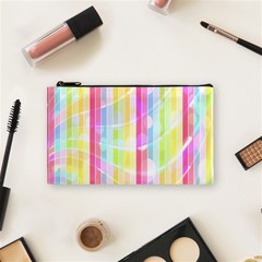 Colorful Abstract Stripes Circles And Waves Wallpaper Background Cosmetic Bag (small)  by Simbadda