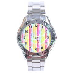 Colorful Abstract Stripes Circles And Waves Wallpaper Background Stainless Steel Analogue Watch by Simbadda