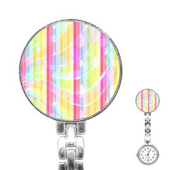 Colorful Abstract Stripes Circles And Waves Wallpaper Background Stainless Steel Nurses Watch by Simbadda