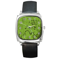 Abstract Green Background Natural Motive Square Metal Watch by Simbadda