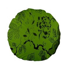 Abstract Green Background Natural Motive Standard 15  Premium Flano Round Cushions by Simbadda