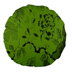 Abstract Green Background Natural Motive Large 18  Premium Flano Round Cushions by Simbadda