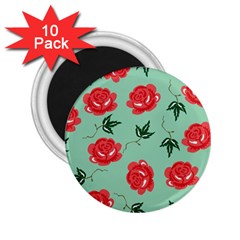 Floral Roses Wallpaper Red Pattern Background Seamless Illustration 2 25  Magnets (10 Pack) 