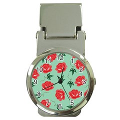 Floral Roses Wallpaper Red Pattern Background Seamless Illustration Money Clip Watches by Simbadda