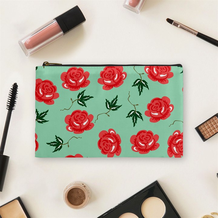 Floral Roses Wallpaper Red Pattern Background Seamless Illustration Cosmetic Bag (Medium) 