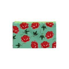 Floral Roses Wallpaper Red Pattern Background Seamless Illustration Cosmetic Bag (xs) by Simbadda