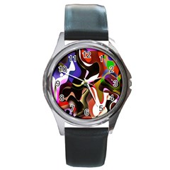 Colourful Abstract Background Design Round Metal Watch by Simbadda