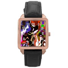 Colourful Abstract Background Design Rose Gold Leather Watch  by Simbadda