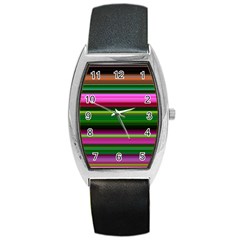 Multi Colored Stripes Background Wallpaper Barrel Style Metal Watch by Simbadda