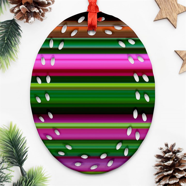 Multi Colored Stripes Background Wallpaper Ornament (Oval Filigree)