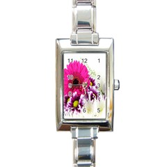 Pink Purple And White Flower Bouquet Rectangle Italian Charm Watch